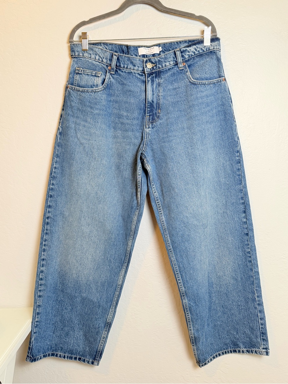 Topshop Cinch Light Wash Wide Leg Denim Pants Womens 10